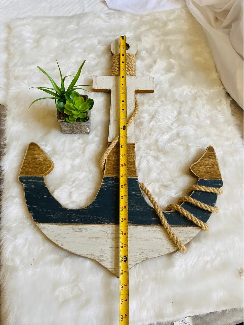 Nautical Wooden Anchor Wall Decor Rope Accent White Blue